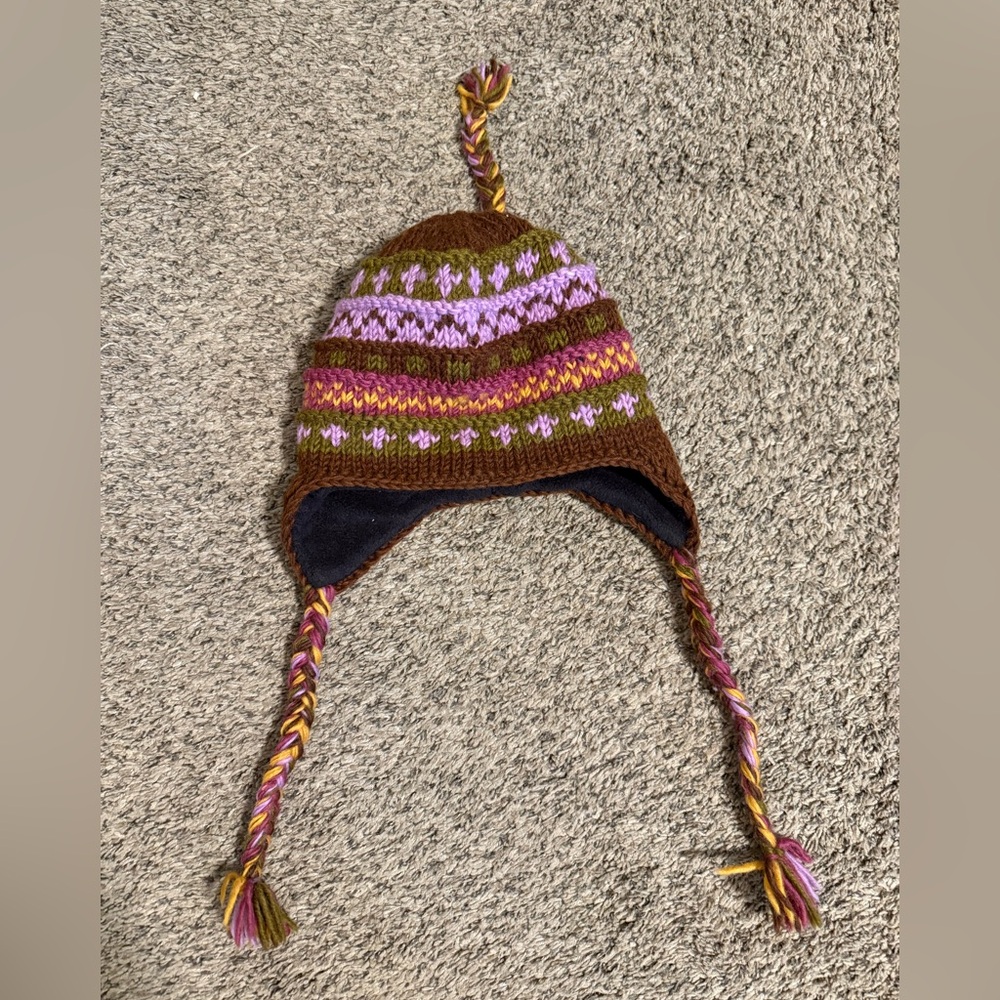 Cozy Brown and Pink wool knit Hat